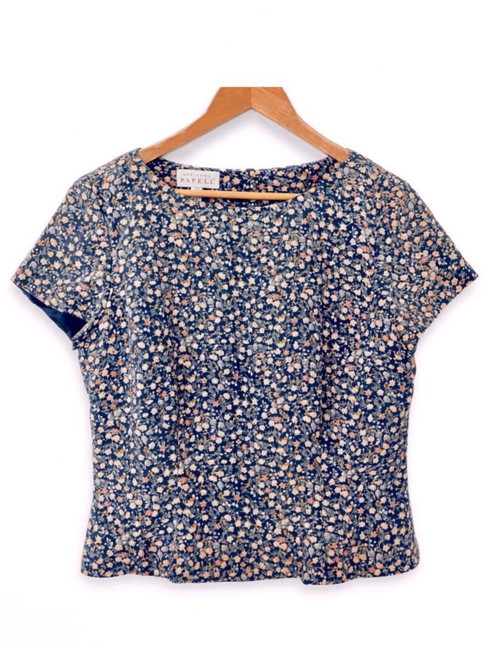 Adrianna Papell 100% Silk Ditsy Floral Peplum Blouse Blue Size 12